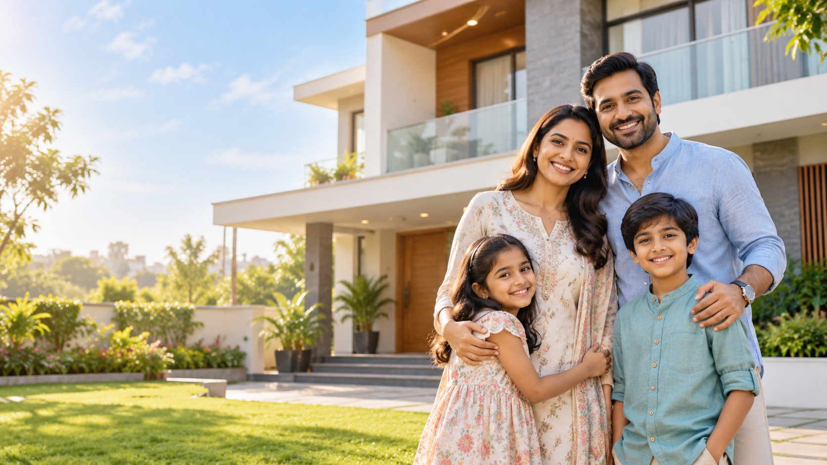 Happy family with their dream home